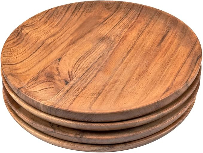 Samhita Acacia Wood Serving Plates,17.78 Round Wood Plates Set of 4, Easy Cleaning & Lightweight ... | Amazon (UK)