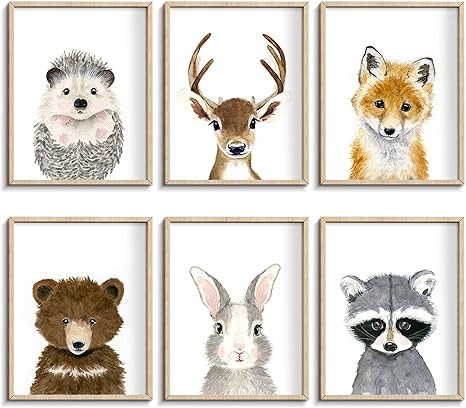 Nursery Baby Room Wall Art Decor, Jungle Nursery Baby Animal of Fawn Fox Rabbit Bear Decorations,... | Amazon (US)