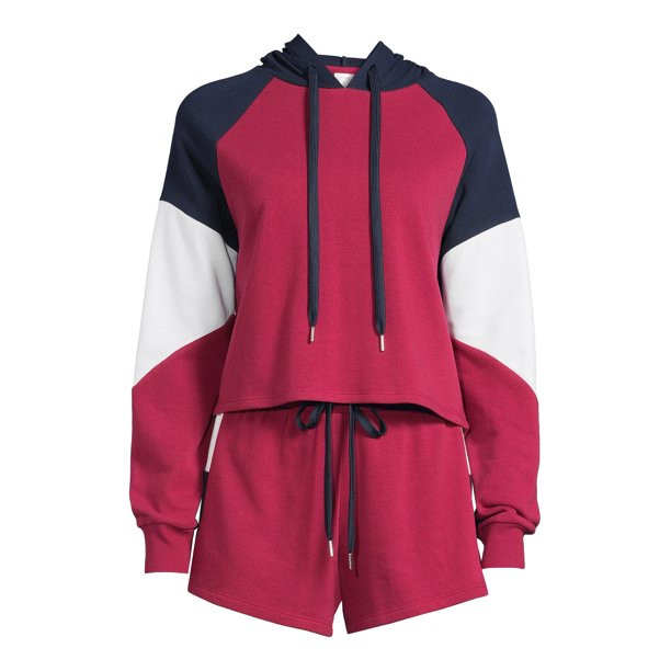 No Boundaries Juniors' Colorblock Hoodie and Shorts, 2-Piece Set - Walmart.com | Walmart (US)