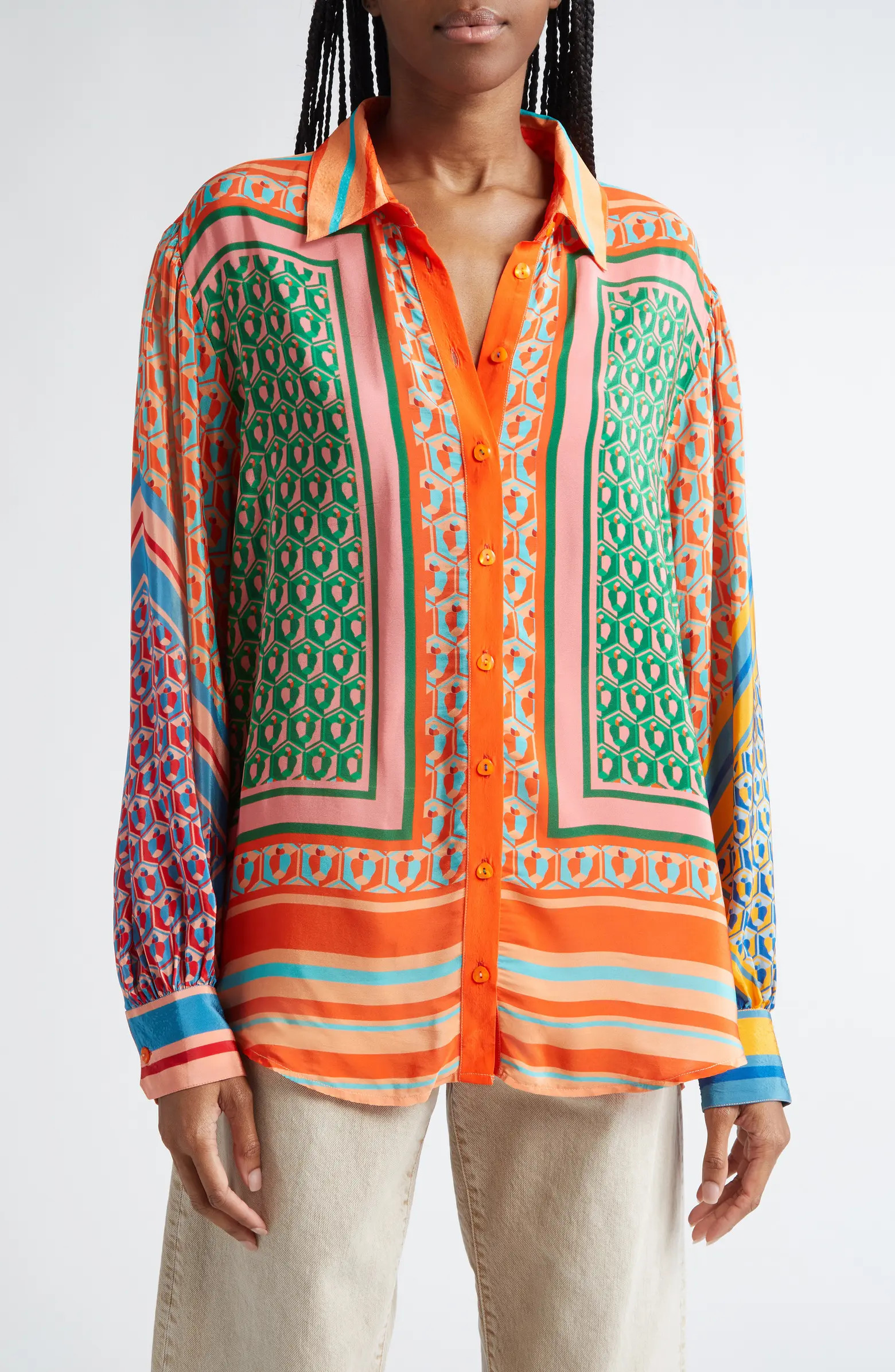 FARM Rio Cashew Mixed Print Button-Up Shirt | Nordstrom | Nordstrom