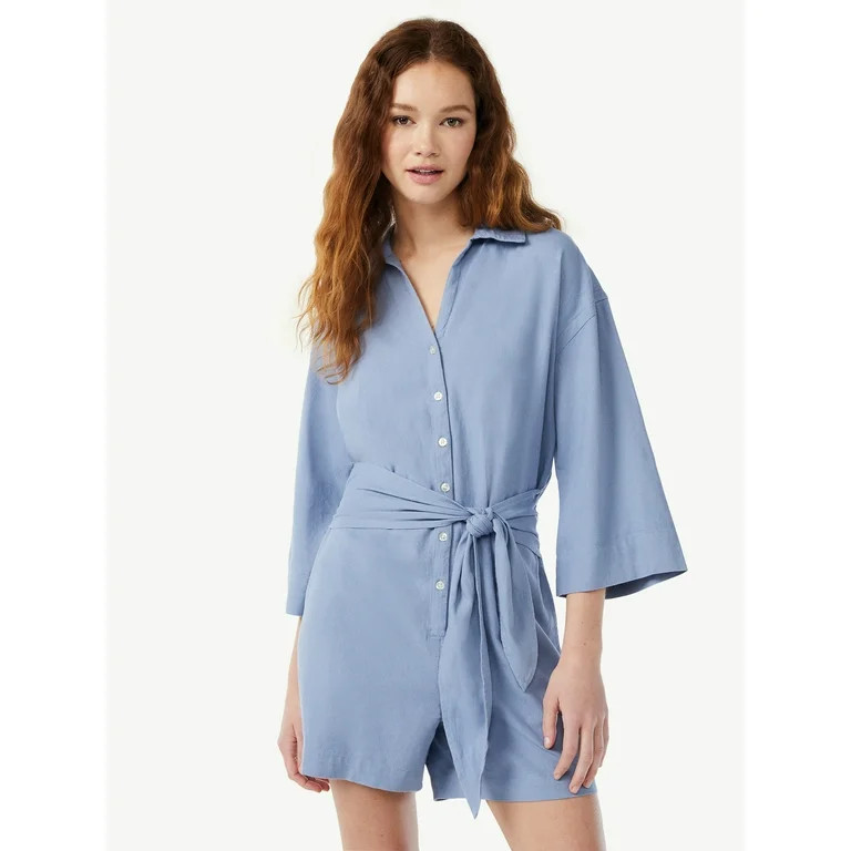 Free Assembly Women's Belted Romper - Walmart.com | Walmart (US)