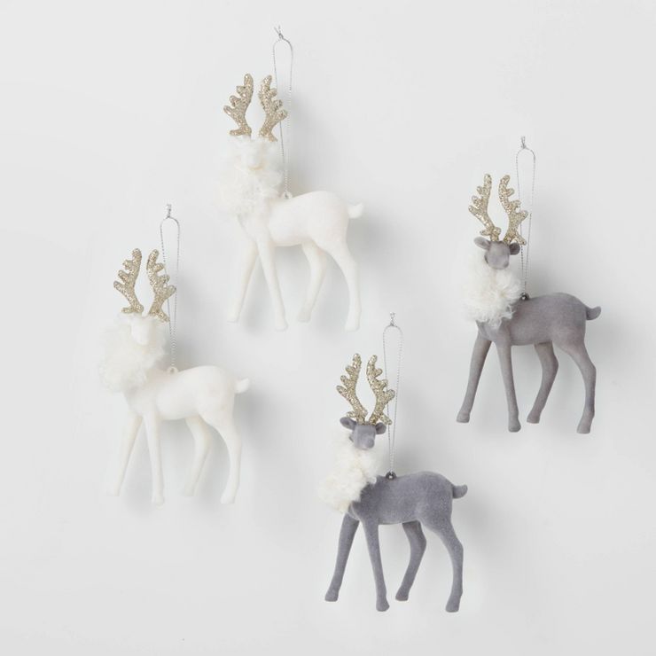 4ct 4.5&#34; Flocked Reindeer Christmas Tree Ornament Set Gray/White - Wondershop&#8482; | Target