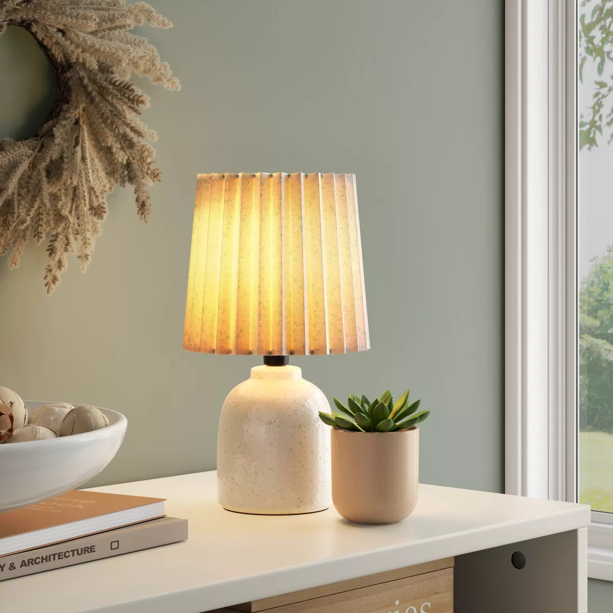 Mini Printed Ceramic Base Table Lamp with Printed Pleated Shade - Room Essentials™ | Target