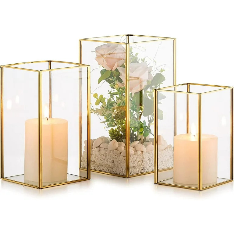 Nuptio Glass Hurricane Candle Holder for Table Centerpiece Gold Candle Lantern Decor for Dining R... | Walmart (US)