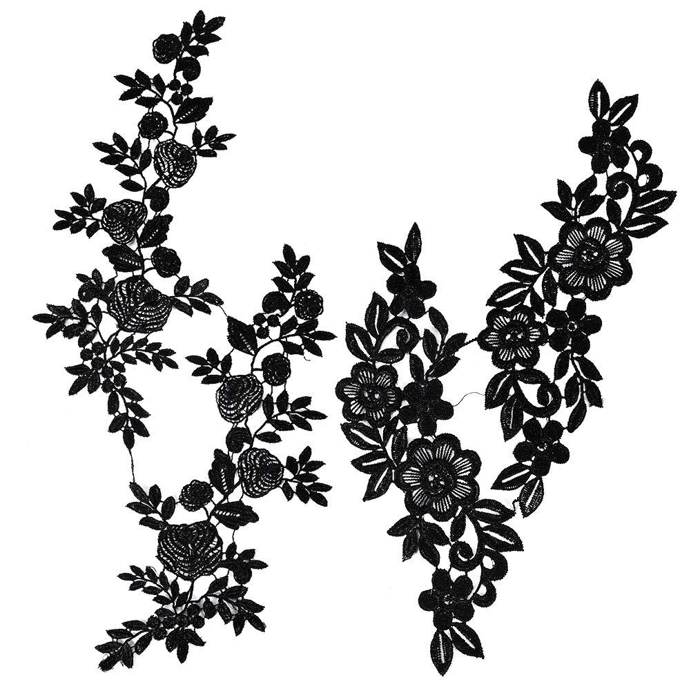 GORGECRAFT 2 Pairs Black Flowers Patches Garment Applique Embroidery Roses Bouquet Boho Sew on Tr... | Amazon (US)