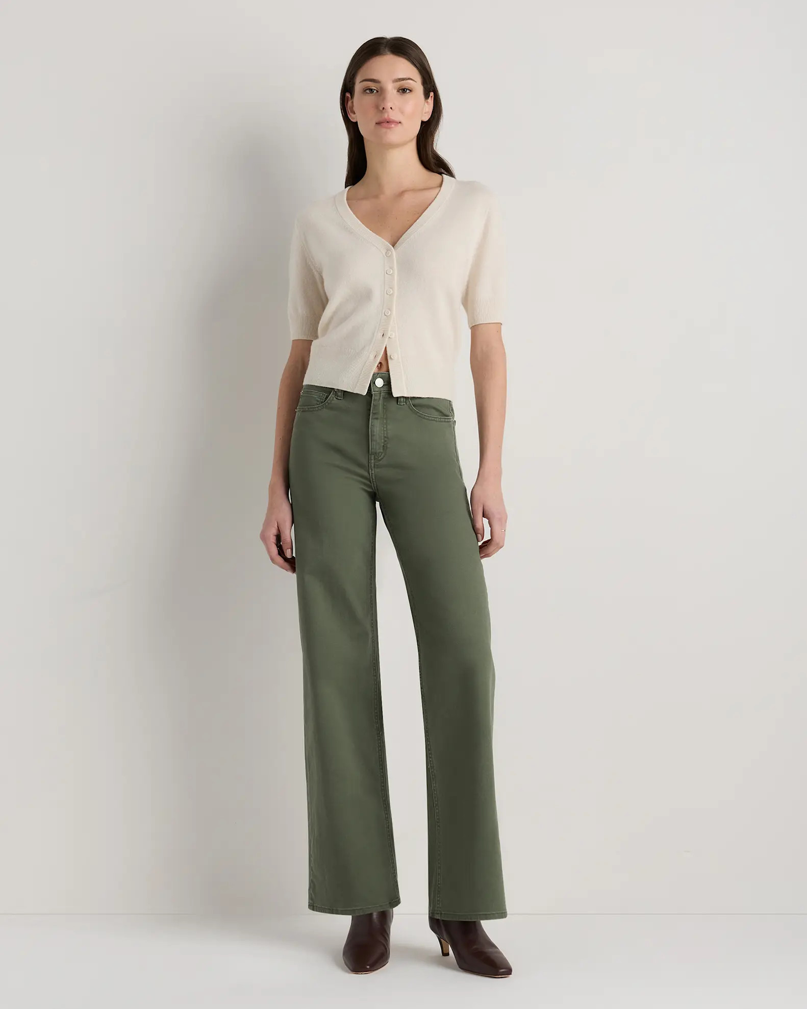 Bella Stretch Wide Leg Jeans in Loden Green | Quince