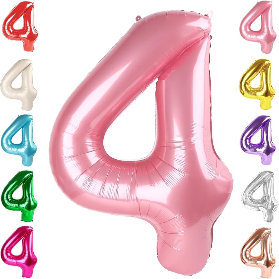 40 Inch Large Numbers Balloon, 4 Pearl Pink Ballon for 4th 14 40 44 Birthday Party, Balloon 4 Num... | Amazon (US)