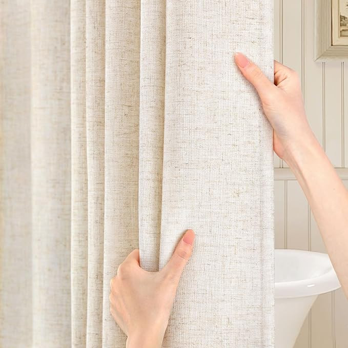 Awellife Beige Flax Linen Style Shower Curtain Set with 12 Durable Hooks - Cream Tan Fabric Textu... | Amazon (US)