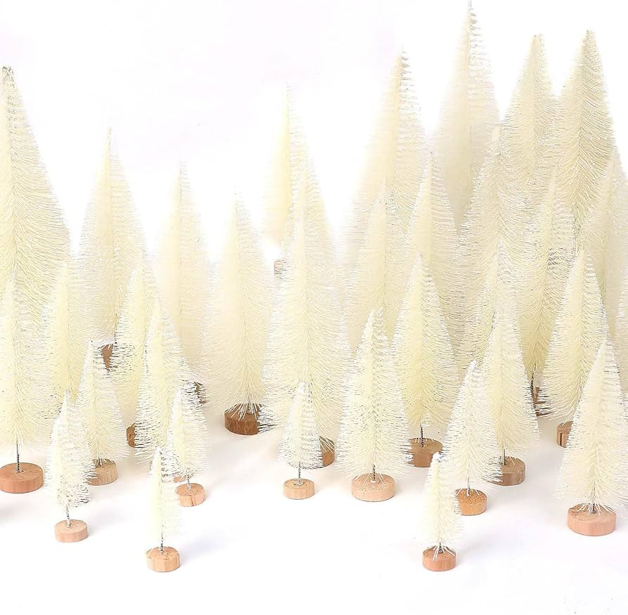30Pcs Mini Christmas Trees Artificial Christmas Tree Bottle Brush Trees with Wooden Base for Chri... | Amazon (US)