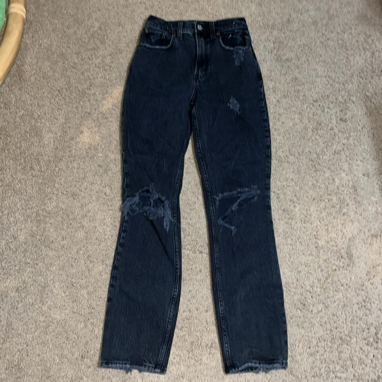 Abercrombie & Fitch Women's High waisted Distressed Jeans - Black - 24 | Depop US
