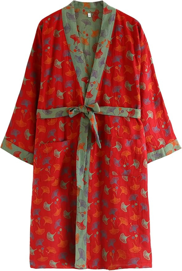 Women Cotton Gauze Robe Yukata Muslin Kimono Bathrobe | Amazon (US)