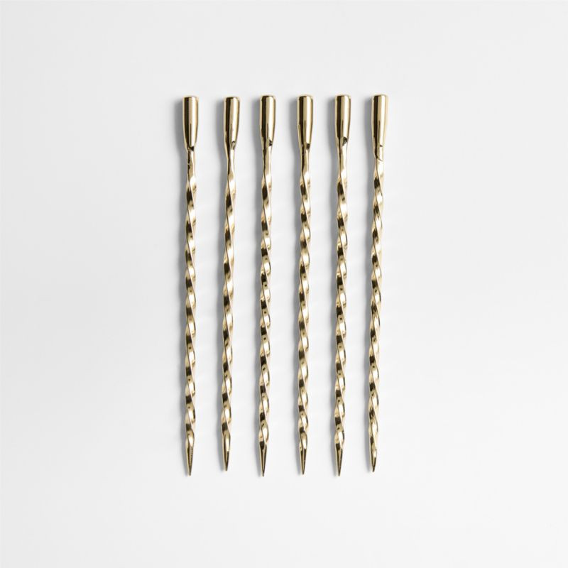 Brass Twisted Martini Picks, Set of 6 | Crate & Barrel | Crate & Barrel