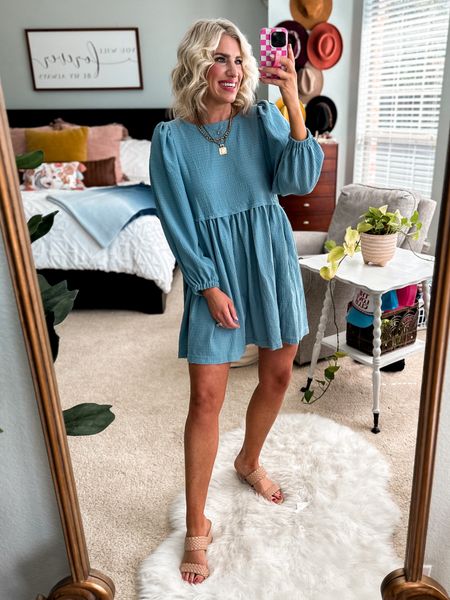 Blue free people inspired babydoll dress from Amazon
Fits tts + wearing a small 
***opening in back of dress***

#LTKstyletip #LTKfindsunder50 #LTKtravel