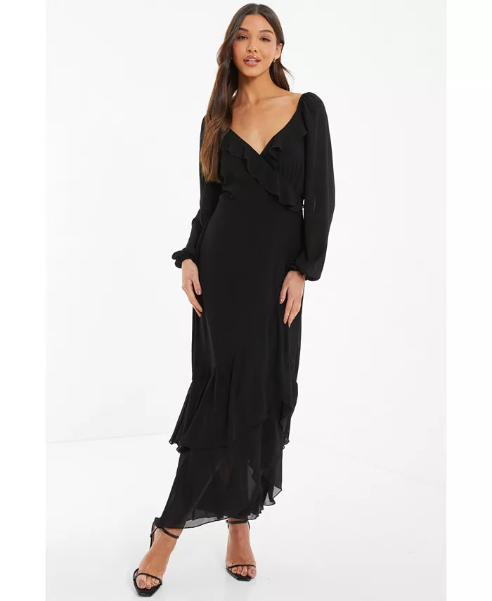 Women's Chiffon Frill Hem Maxi Dress | Macy's