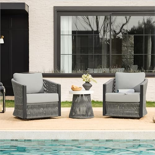 CHITA 3 Pieces Boho Patio Rattan Bistro Set, Outdoor Wicker Furniture Swivel Chairs and Side Tabl... | Amazon (US)