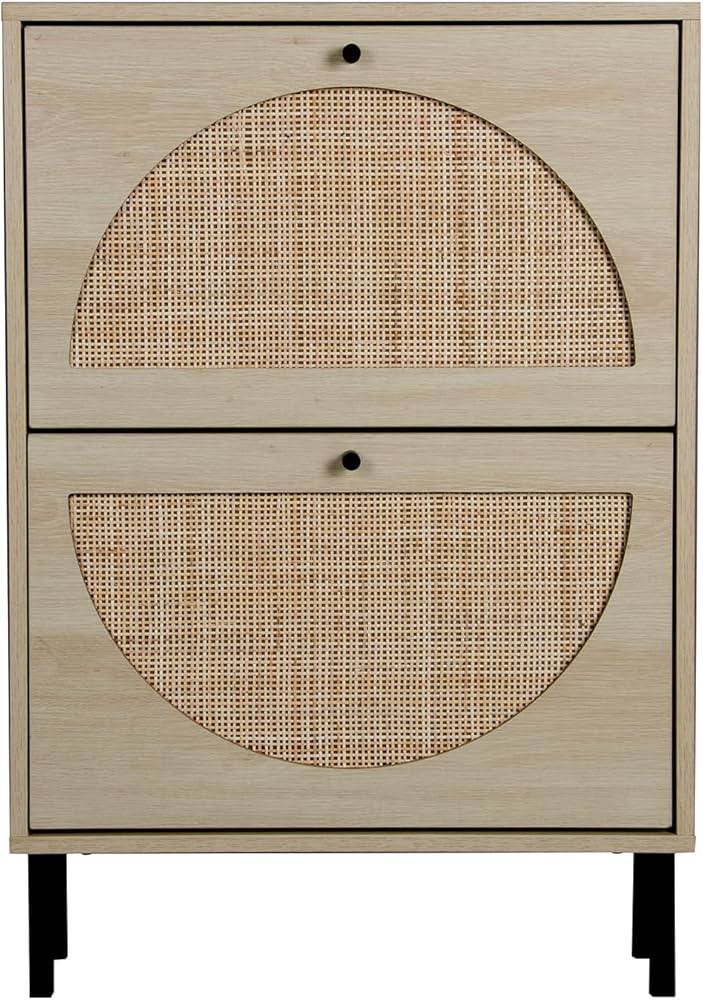 ZeHuoGe Natural Rattan Shoe Cabinet with 2 Flip Drawers, Entrance Hallway Free Standing Shoe Rack... | Amazon (US)
