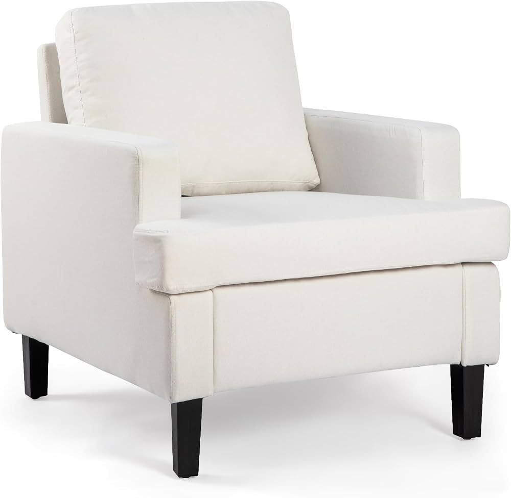 Mid-Century Accent Chair, Comfy Linen Fabric Armchair with Thick Cushion, Modern Upholstered Sing... | Amazon (US)