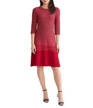 x Tanya Foster Ombre Knit Chain Trim Round Neck 3/4 Sleeve Dress | Dillard's
