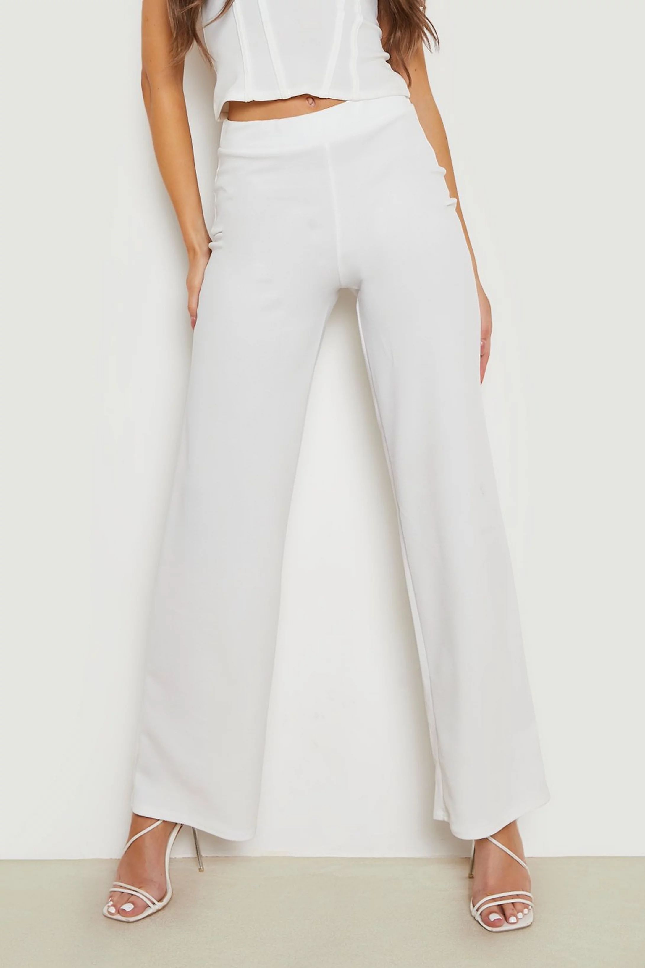 High Waist Basic Crepe Wide Leg Trousers | Boohoo.com (UK & IE)