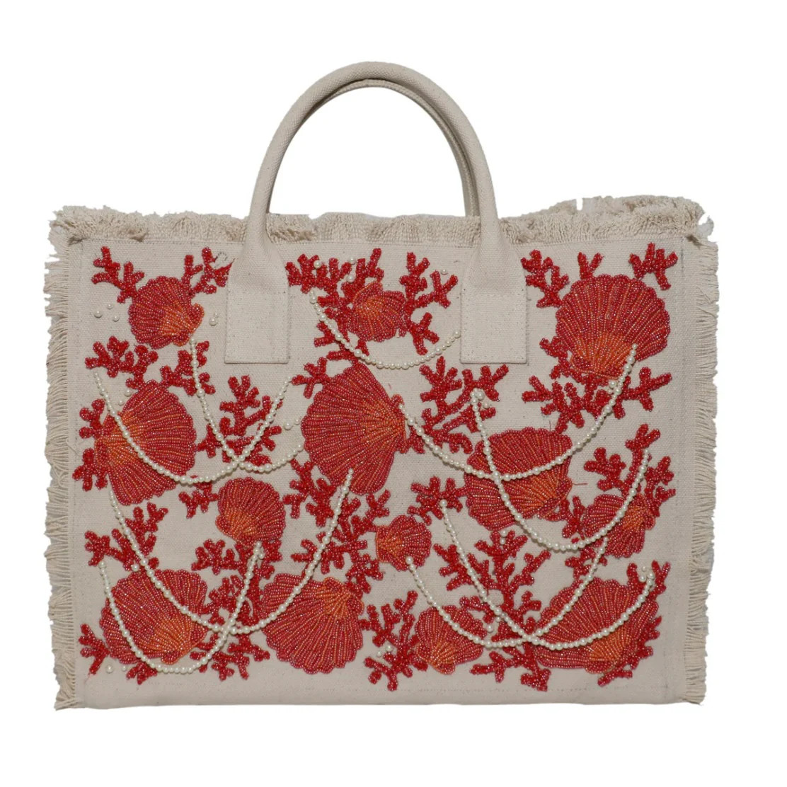 Coral and Pearls Fringes Beach Tote (Made to Order) | Sea Marie Designs