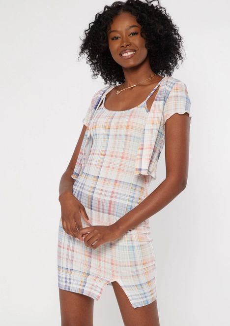 Pastel Plaid Dress And Cardigan 2-Piece Set | rue21