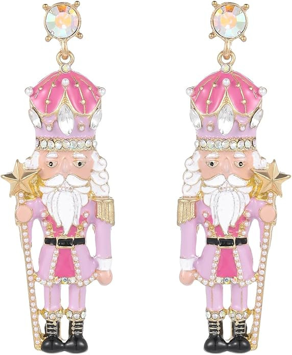 Madison Tyler Christmas Earrings for Women | Xmas Pink Santa Claus Candy Cane House Bow Nutcracke... | Amazon (US)