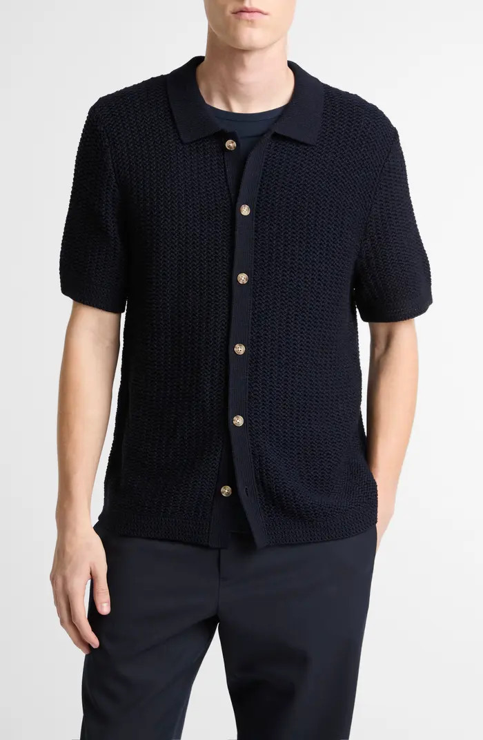Crochet Cotton Short Sleeve Button-Up Shirt | Nordstrom
