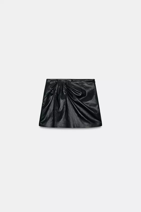 FAUX LEATHER RUCHED SKORT | Zara US