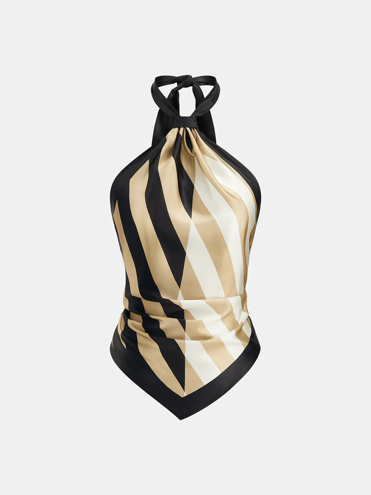 Geometric Striped Satin Halter Kerchief Top | Commense