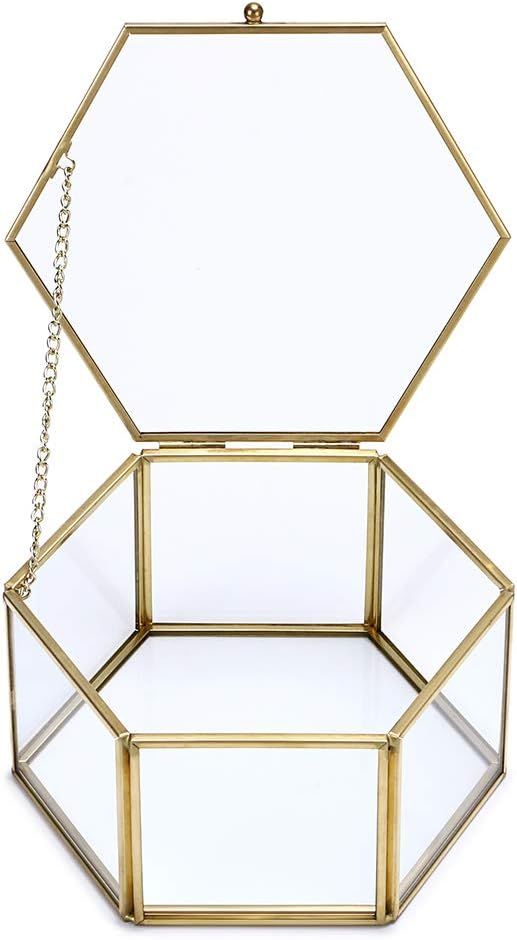 Hipiwe Vintage Glass Jewelry Box - Golden Hexagonal Jewelry Display Organizer Keepsake Box Home D... | Amazon (US)