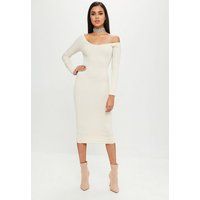 Nude Long Sleeve Ribbed Dress, Cream | Missguided (UK & IE)