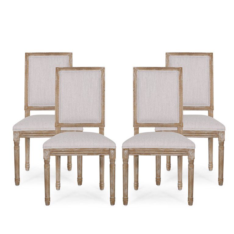 GDF Studio Beckstrom French Country Fabric Upholstered Wood Dining Chairs, Set of 4, Light Gray a... | Walmart (US)