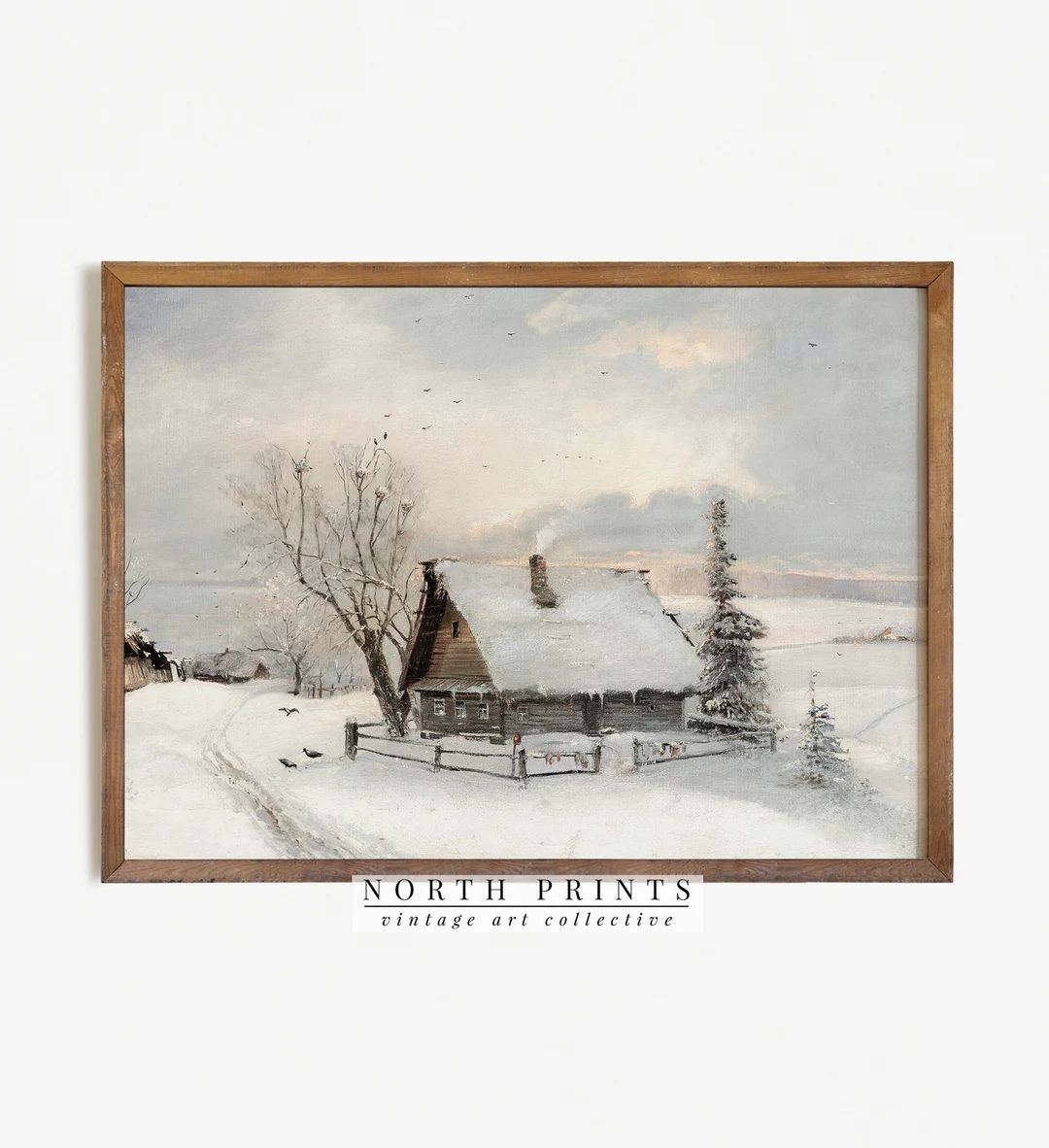 Rustic Winter Oil Painting | Vintage Cottage Print | Neutral Antique PRINTABLE #286 | Etsy (US)