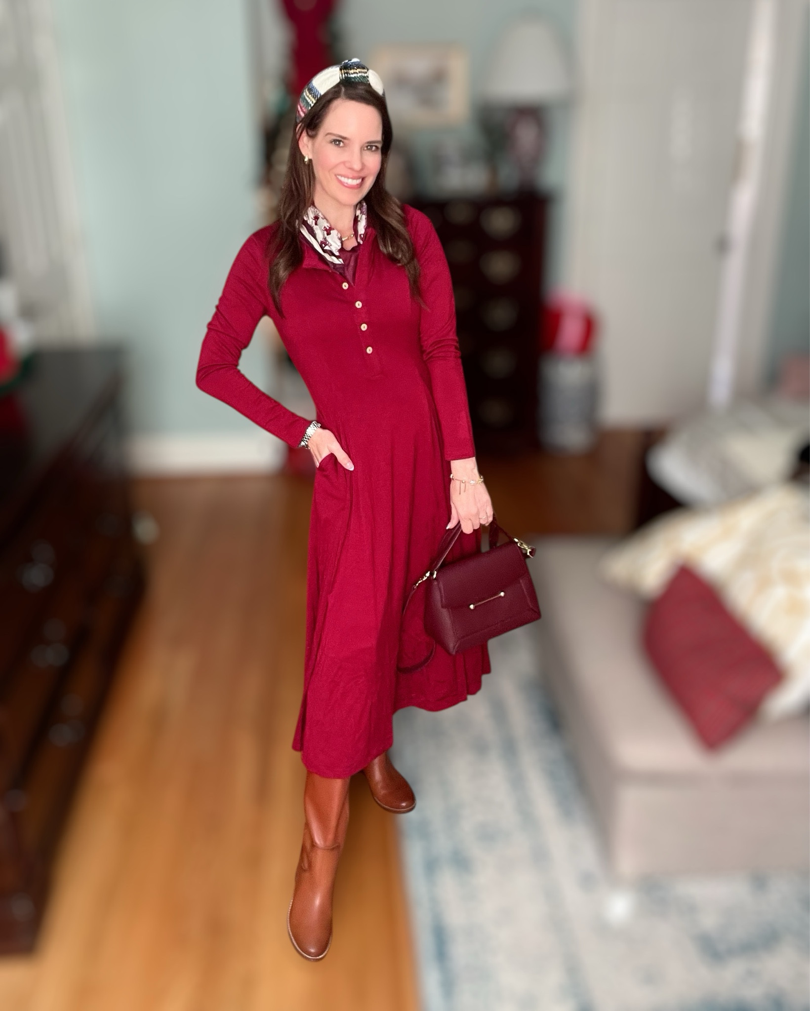 Classic Christmas Red Outfit

A timeless holiday look that feels festive without being over the top. This long-sleeve burgundy dress is such an easy, flattering Amazon find — soft, comfy, and perfect for Christmas events, church, family photos, or holiday parties. I added a tartan padded headband and a silky printed scarf for that classic Christmas touch, then finished the outfit with sleek tall boots and a structured crossbody bag that matches perfectly. Effortless, polished, and budget-friendly styling for the season.

holiday outfit ideas, Christmas dress outfit, winter red dress, Amazon holiday fashion, tartan accessories, Christmas headband, tall boots outfit, classic holiday style, Amazon crossbody bag, festive but comfortable outfit, holiday family photos, cozy Christmas looks, timeless winter fashion, gift guide for her, stocking stuffers for women, chic cold weather outfit, Amazon winter finds ✨

#LTKFindsUnder50 #LTKHoliday #LTKFindsUnder100