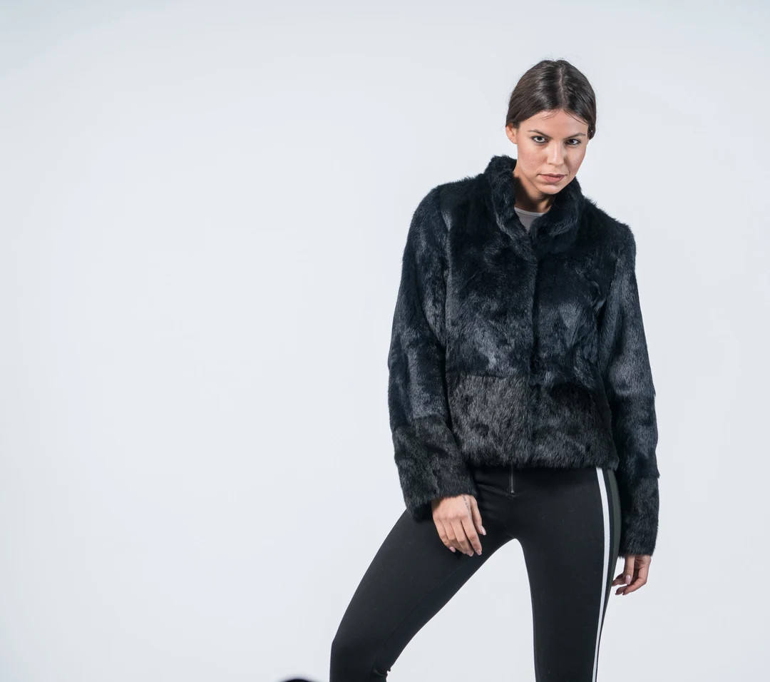 Blue-Black Rex Rabbit Fur Jacket: Handmade Winter Coat | Etsy (US)