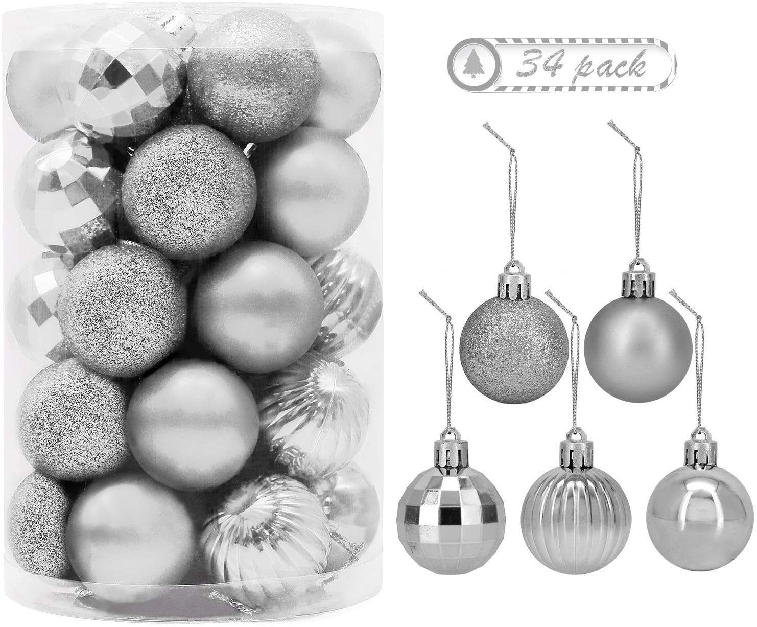 34 PC Christmas 1.5" Ball Ornaments. 5 Assorted Style, Small Shatterproof Xmas Decorations for Ch... | Walmart (US)