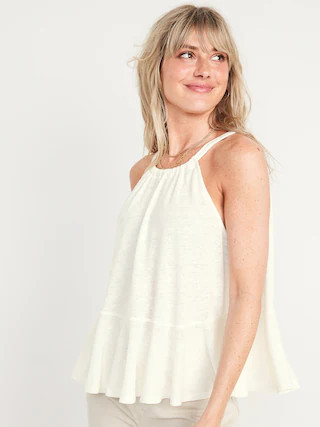 Linen-Blend Peplum Halter Swing Top for Women | Old Navy (CA)