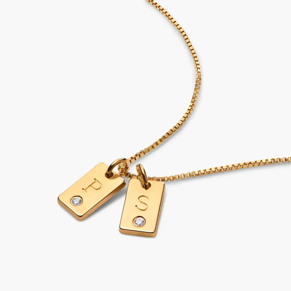 Willow Tag Initial Necklace with Diamond - Gold Vermeil | Oak & Luna (US)
