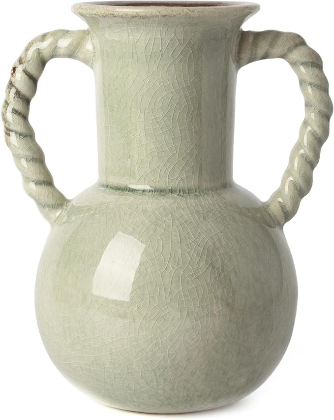 VICTOR & TERESA Decorative Green Vases for Home Decor, 8'' Rustic Ceramic Vase for Flowers, Farmh... | Amazon (US)
