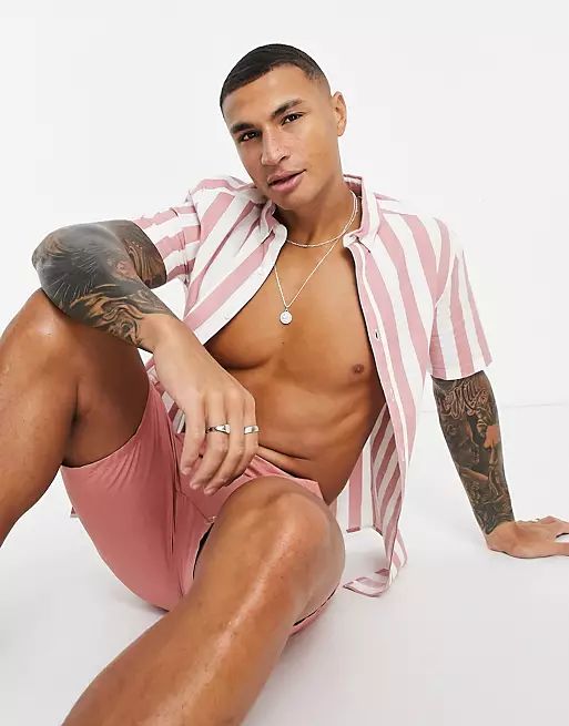 ASOS DESIGN oxford skinny fit stripe shirt in pink | ASOS (Global)