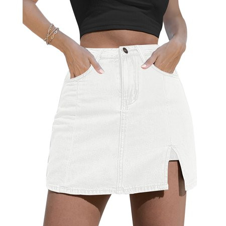 luvamia Skorts Skirts for Women Denim Mini Skirt Stretchy Side Slit with High Waisted Jean Shorts Size S-2XL Fit Size 4-22 | Walmart (US)
