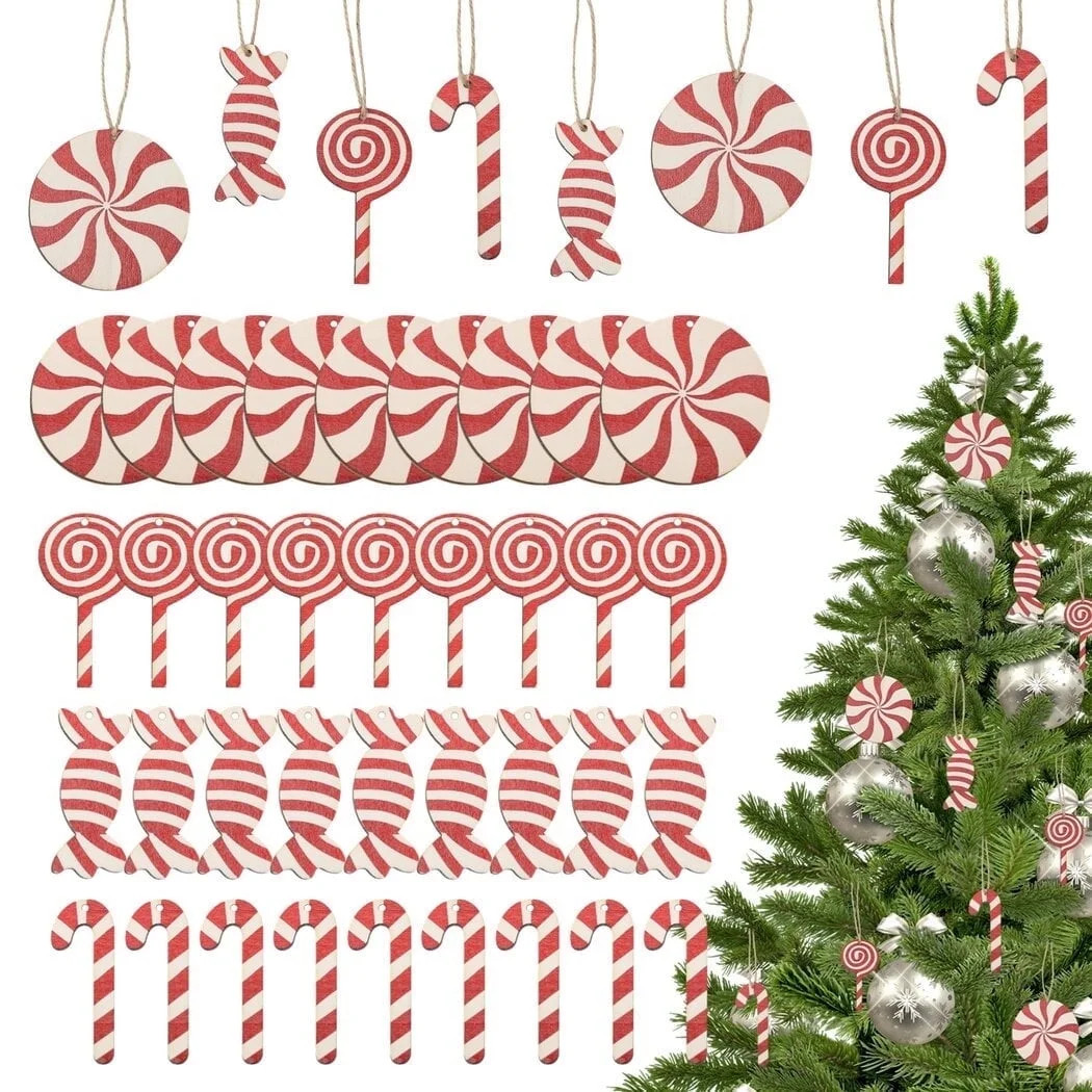 36 PCS Christmas Wooden Candy Ornaments, Lollipop Candy Cane Decor for Christmas, Christmas Wood ... | Walmart (US)