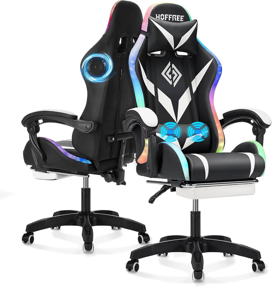 Gaming Chair with Bluetooth Speakers and RGB LED Lights Ergonomic Massage Computer Gaming Chair w... | Amazon (US)