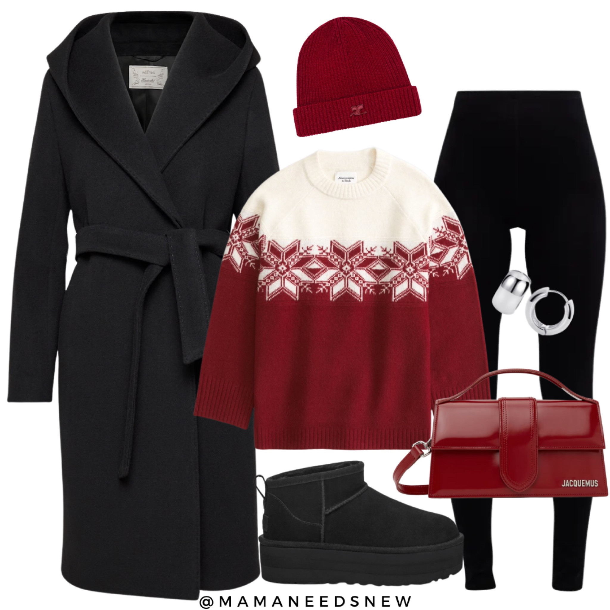 A festive cozy winter outfit with a wool  wrap coat, fair isle sweater, leggings, ultra mini uggs with platform & a cute top handle/ crossbody bag ♥️

#LTKSaleAlert #LTKSeasonal #LTKHoliday