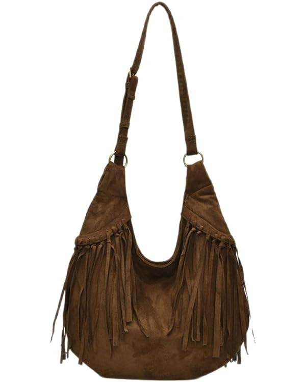 Women Vintage Suede Fringe Hobo Bag Tote Shoulder Bag Crossbody Bag and Hippie Western Cowgirl Pu... | Amazon (US)