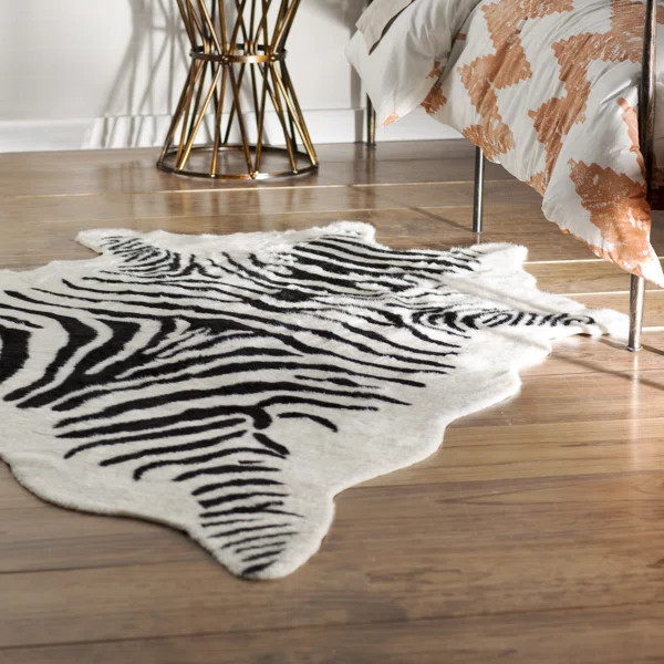 Hermosa Beach Hand-Tufted Faux Cowhide Zebra Black Area Rug | Wayfair North America