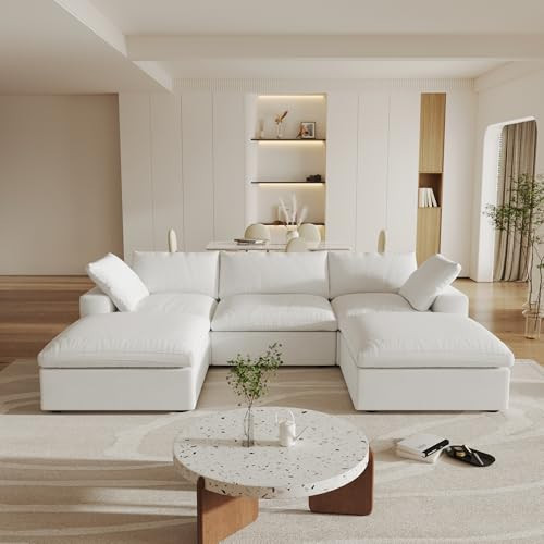Cloud Modular Sectional Sofa Couch,U Shaped Couch 5 Seater for Living Room,120" Convertible Couches with Storage Ottoman, Covers Washable&Replaceable,White | Amazon (US)