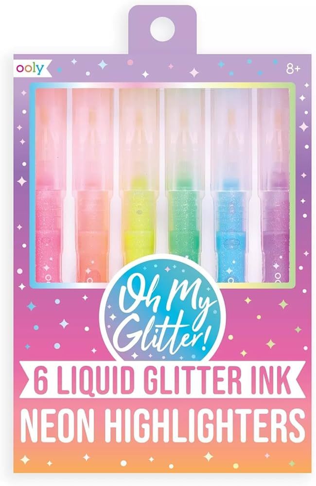 Ooly Oh My Glitter! Glitter Highlighter Pens [Set of 6] - Neon Colors, Chisel Tip-For Note Taking... | Amazon (US)