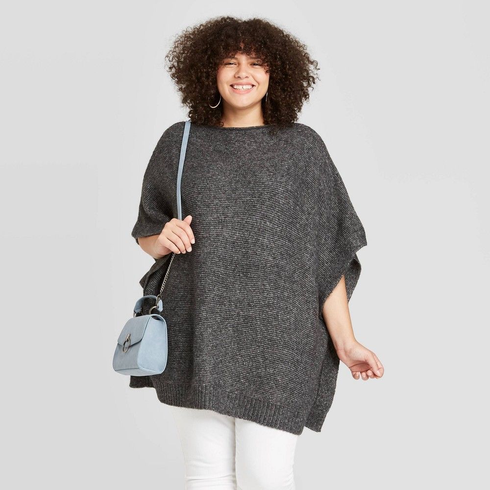 Women's Plus Size Poncho Sweater - Universal Thread Gray One Size | Target