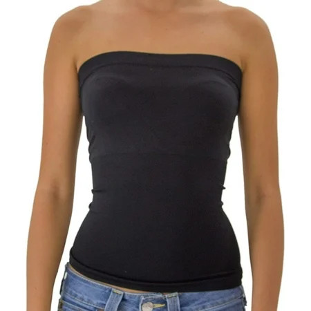 TD Womens Plain Stretch Seamless Strapless Mid Tube Top (Black) | Walmart (US)